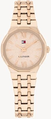 Tommy Hilfiger Reloj Mackenzie de cuarzo de tres manecillas (25 mm), esfera texturizada en oro rosa / brazalete de acero inoxidable con PVD en oro rosa 1782887