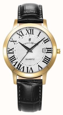 Jacques Du Manoir Reloj Genesis de cuarzo de tres manecillas (38 mm), esfera plateada y correa de piel negra. JWG04805