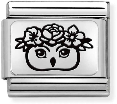 Nomination Classic PLATES Steel And Silver 925 Owl Flower Crown Charm 330111/30