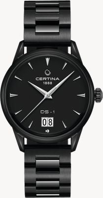 Certina Ds-1 big date powermatic 80 (41 mm) czarna tarcza / bransoleta ze stali nierdzewnej z powłoką PVD w kolorze czarnym C0294263305100