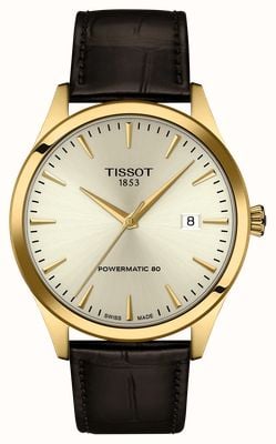 Tissot Klasyczny dream powermatic 80 (40 mm) z tarczą w kolorze kości słoniowej / ciemnobrązowym skórzanym paskiem T1584073626100