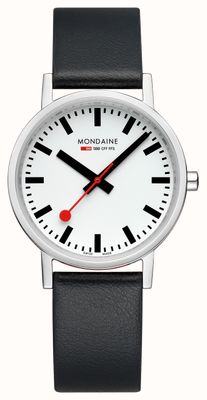 Mondaine Mostrador branco clássico (36 mm) / pulseira de couro uva vegana preta A660.30314.11SBBV