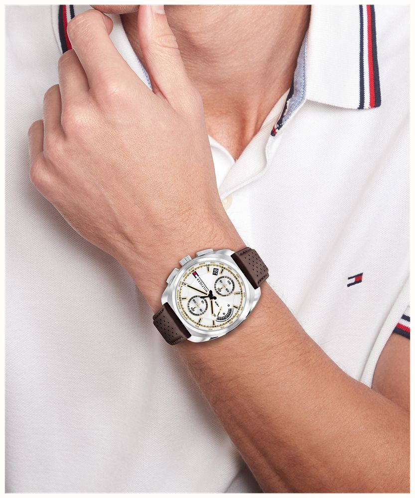 Tommy Hilfiger Cole Brown Leather White Sunray Dial Watch 1792270 - vista alternativa 4