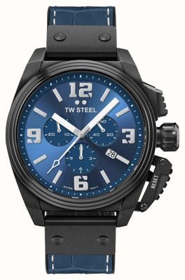 TW Steel Cronografo mense pvd (46mm) quadrante blu notte / cinturino in pelle blu notte TW1016