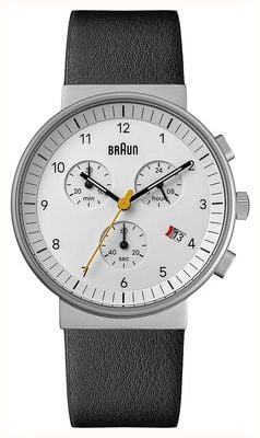 Braun クラシックなクォーツクロノグラフ（40mm）ホワイトダイヤル／ブラックレザーストラップ BN0035BWHBKG