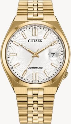 Citizen Tsuyosa 60 automático (40mm) mostrador prateado texturizado com raios de sol / pulseira de aço inoxidável com PVD dourado NK0022-50A