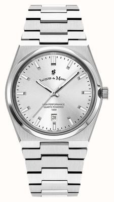 Jacques Du Manoir Montre Horizon à trois aiguilles avec date, quartz (41 mm), cadran argenté / bracelet en acier inoxydable JWG03501