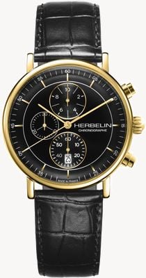 Herbelin Inspiration cronógrafo (40 mm) esfera negra / cuero negro 35647P14