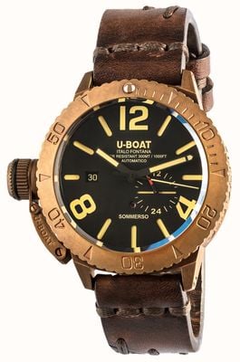 U-Boat Sommerso automatique bronze (46 mm) cadran noir / bracelet cuir de veau marron 8486