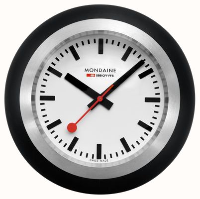 Mondaine Horloge globe (60 mm) cadran blanc / boîtier en acier inoxydable et base en silicone noir A660.30335.16SBO