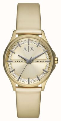 Armani Exchange Dames | gouden wijzerplaat | kristallen set | gouden pu band AX5271