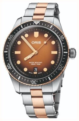 ORIS Divers 65 自动腕表（40 毫米）棕色表盘/青铜和不锈钢表链 01 733 7707 4356-07 8 20 17