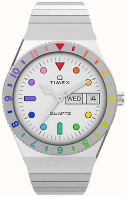 Timex Damska tarcza q z tęczową białą tarczą / bransoleta ze stali nierdzewnej TW2V66000
