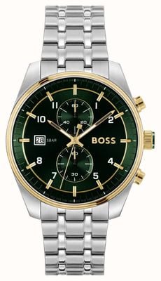 BOSS Cadran chronographe vert skytraveller (44 mm) pour homme / bracelet en acier inoxydable 1514195