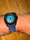 Customer picture of MIDO Multifort TV Big Date Automatisch (40mm) blauwe gradatie wijzerplaat / blauw hybride lederen band M0495263704100