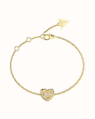 Guess Guess Womens Large L.O.V.E. 12mm Heart Pave Bracelet UBB05461YGL