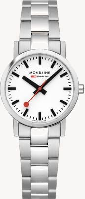 Mondaine Damenuhr klassisch (30 mm) mit weißem Zifferblatt / Edelstahlarmband A658.30323.11SBJ