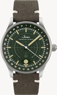 Sinn Orologio da caccia 308 (40 mm) con quadrante verde scuro e cinturino in pelle di cinghiale nabuk grigia. 308.010 GREY LEATHER