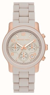 Michael Kors Runway (38mm) Beige Chronograph Dial / Beige Silicone Wrapped Stainless Steel Bracelet MK7386