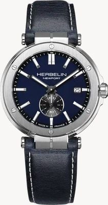 Herbelin Newport al quarzo con piccoli secondi (40,5 mm), quadrante blu / cinturino in pelle blu 18389A45
