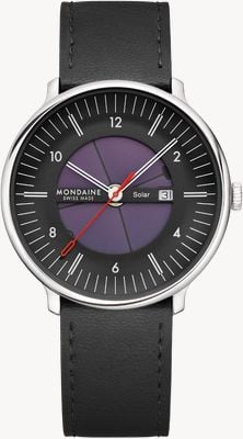 Mondaine Doppio Solarbetriebenes Skelett (41mm) Solarbetriebenes Skelettzifferblatt / schwarzes veganes Traubenlederarmband MLE.41921.LBV