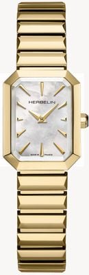 Herbelin Octogône-Quarz (20,4 mm) Perlmuttzifferblatt / Gold-PVD-Edelstahlarmband 17556BP1N19
