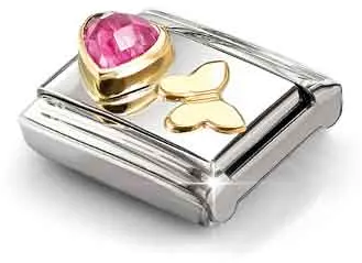 Nomination Classic Pink Cubic Zirconia Heart & Butterfly 18ct Gold Charm 030613/14 - vista alternativa 2