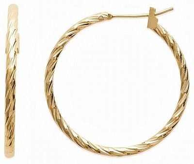 Burren Jewellery 18k Gold Plate Hoop Earrings Rope Style With Hinge (30mm) E1180