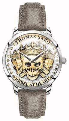 Thomas Sabo | espírito rebelde dos homens crânios 3d | mostrador de ouro | pulseira de couro | WA0356-273-207-42