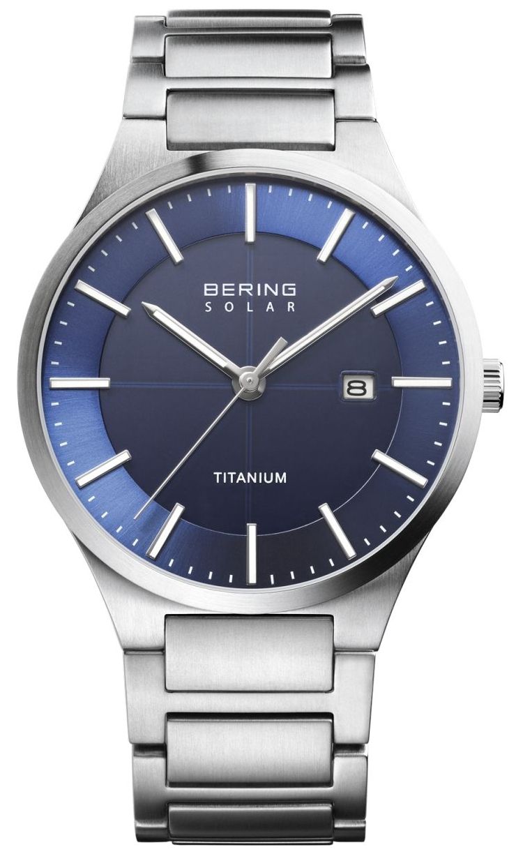 Bering Solaire fin (39 mm) cadran bleu / bracelet en titane montre