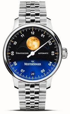 MeisterSinger Stratoscópio (43 mm) mostrador azul / pulseira em aço inoxidável ST982G - MGB20