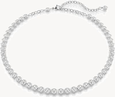 Swarovski Imber Tennis Necklace Round Cut White Crystals Rhodium Plated 5682595