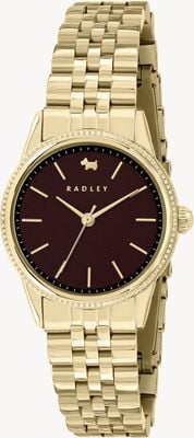 Radley Mostrador roxo escuro feminino (28 mm) / pulseira de aço inoxidável dourado RY4644