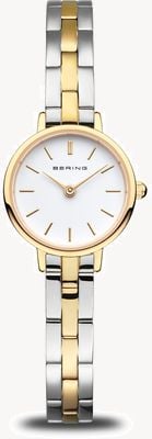 Bering Klassisches Damenarmband (22 mm) mit weißem Zifferblatt und zweifarbigem Edelstahlarmband 11022-714