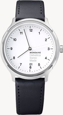 Mondaine Zegarek Helvetica kwarcowy (40mm) biała tarcza / czarny skórzany pasek MH1.R2210.LB