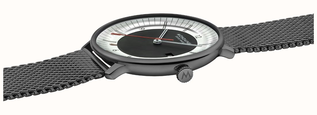 Mondaine Doppio Mirror Limited Edition (41mm) Mirror & Black Dial / Black Stainless Steel Mesh Bracelet Watch MLE.41280.SM - alternate view 3