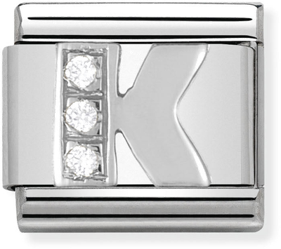 Nomination Classic Letter K Sterling Silver & Steel Cubic Zirconia Charm 330301/11