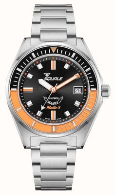 Squale Matic s automatisch (39 mm) zwarte wijzerplaat met zonnestraalmotief / roestvrijstalen armband MATICBKOBK.SSBX