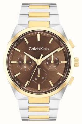 Calvin Klein Distinctive Herrenuhr (44 mm) mit braunem Zifferblatt und zweifarbigem Edelstahlarmband 25200442