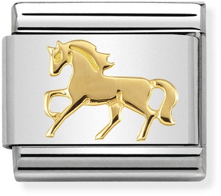 Nomination Classic Galloping Horse 18ct Gold & Steel Charm 030149/26