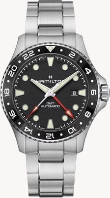 Hamilton Khaki Navy Scuba GMT Automatik (43 mm) schwarzes Zifferblatt / Edelstahlarmband Uhr H82555130