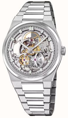 Festina Automatyczny zegarek Rivé (40 mm) produkcji szwajcarskiej, tarcza szkieletowa / bransoleta ze stali nierdzewnej F20069/1