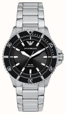 Emporio Armani Zegarek World Explorer zasilany energią słoneczną (42 mm) z czarną tarczą i bransoletą ze stali nierdzewnej AR11787