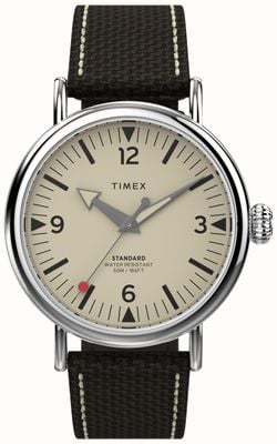 Timex Мужской стандартный (40 мм) кремовый циферблат / коричневый тканевый кожаный ремешок TW2V44100