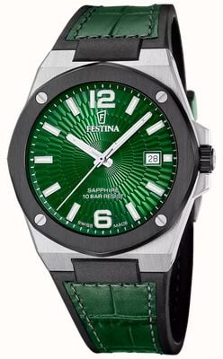 Festina スイス製ヴァレークォーツ（42mm）グリーンダイヤル／グリーンハイブリッドレザーストラップ F22001/3