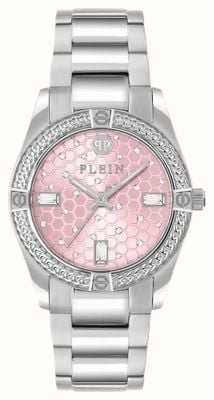 Philipp Plein Plein Icon Kette (36 mm), rosa Zifferblatt / Edelstahlarmband PW1FA0125
