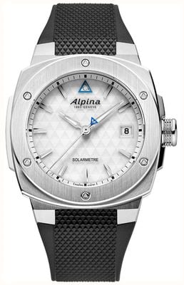 Alpina Alpiner Extreme Solameter (37,5 mm) weißes Zifferblatt mit Dreiecksmuster / schwarzes Silikonarmband AL-140W3AE6
