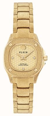 Philipp Plein De $pectre lady mini (23 mm) met gouden wijzerplaat en een roestvrijstalen armband met matgouden PVD-coating. PW5FA0225