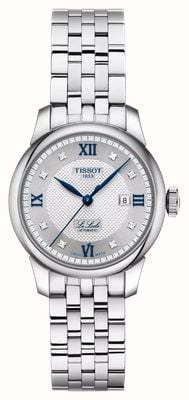Tissot Le Locle 20e anniversaire (29 mm) cadran clous de Paris argenté / acier inoxydable + bracelet en cuir bleu T0062071103601