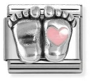 Nomination Classic Pink Baby Feet Heart Sterling Silver Charm 330204/31